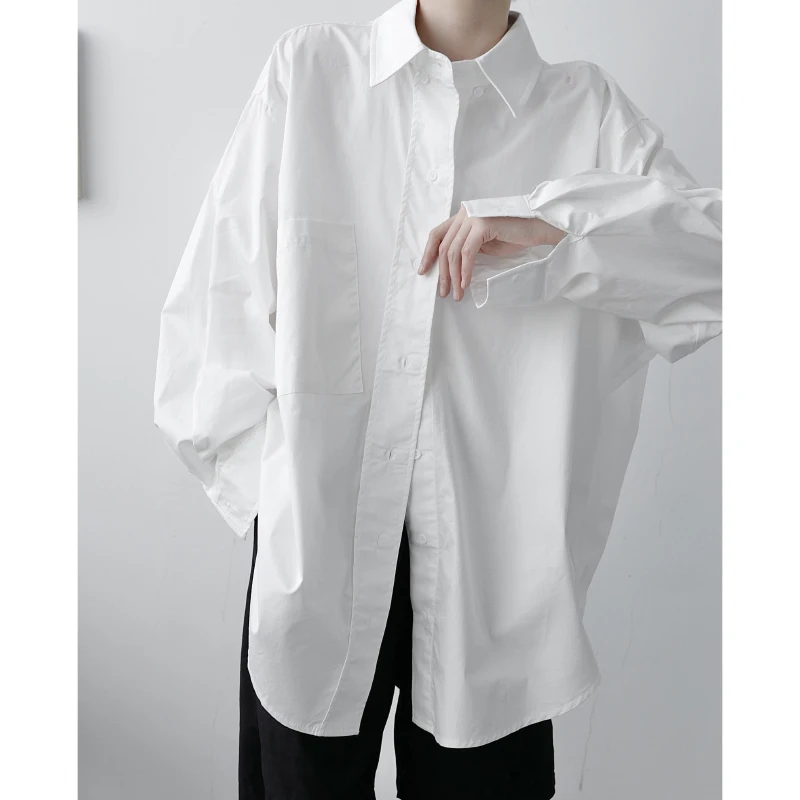 

S-XL!Autumn abstinence department oversize wide version big pocket long sleeve shirt trendy male asymmetric Korean shirt.