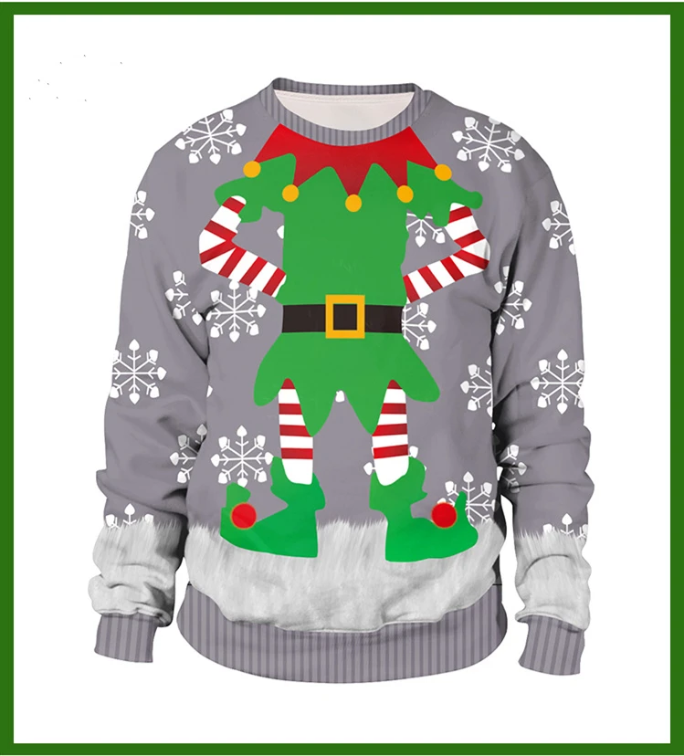 Рождественский свитер унисекс с объемным изображением деда мороза смешной