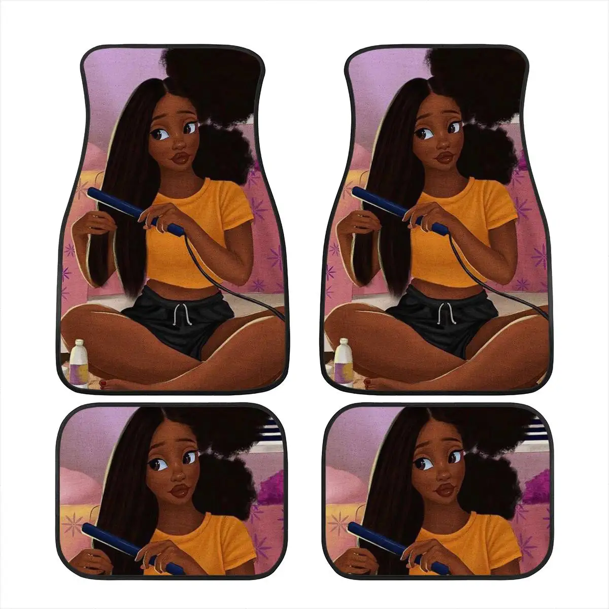 

PinUp Angel African Girl Pattern Washable Car Floor Mat Non Fade Vehicle Accessories Comfy Auto Carpets Rugs Front&Rear Seat