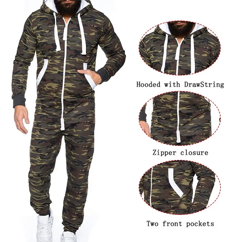 Мужская цельная Пижама Gar спортивный костюм на молнии с капюшоном мужской