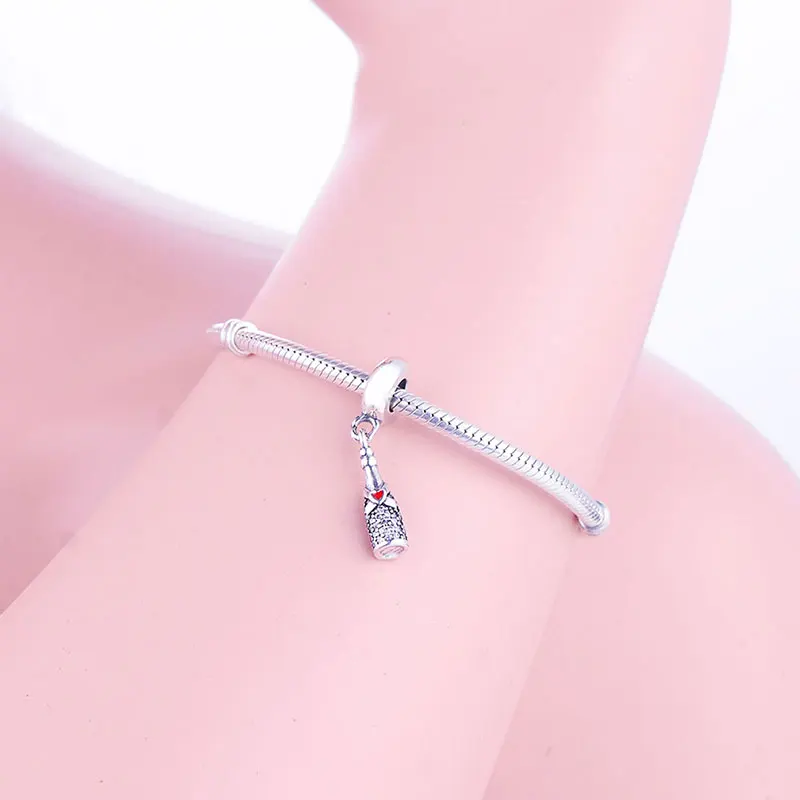 925 пробы Серебряная бутылка вина красная эмалированная Лента Любовь Циркон