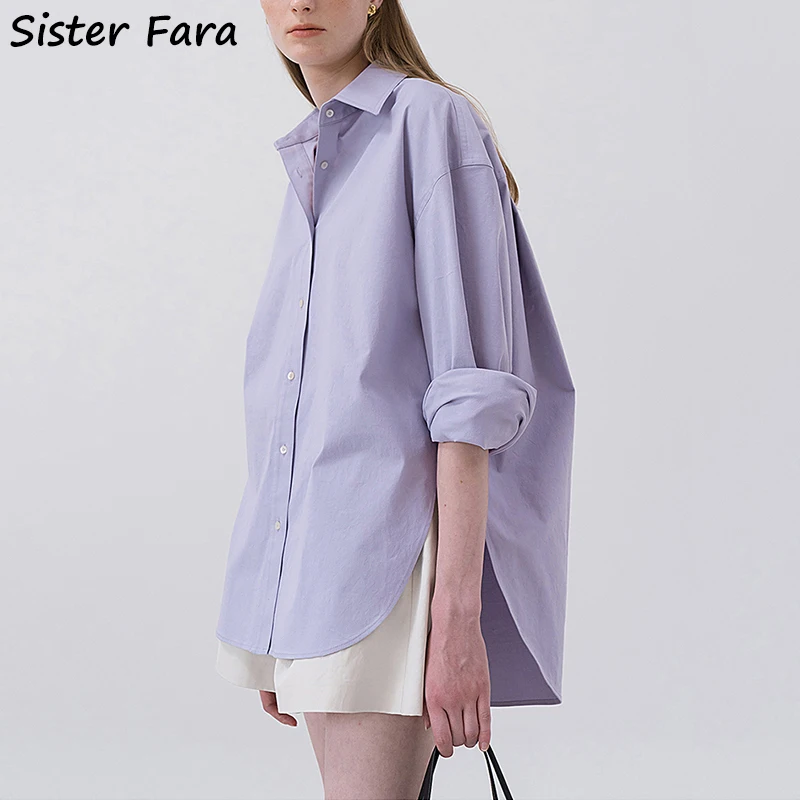 

Элегантная рубашка Sister Fara с отложным воротником, женские весенние однобортные свободные блузки, топы, осенняя Женская однотонная Повседнев...
