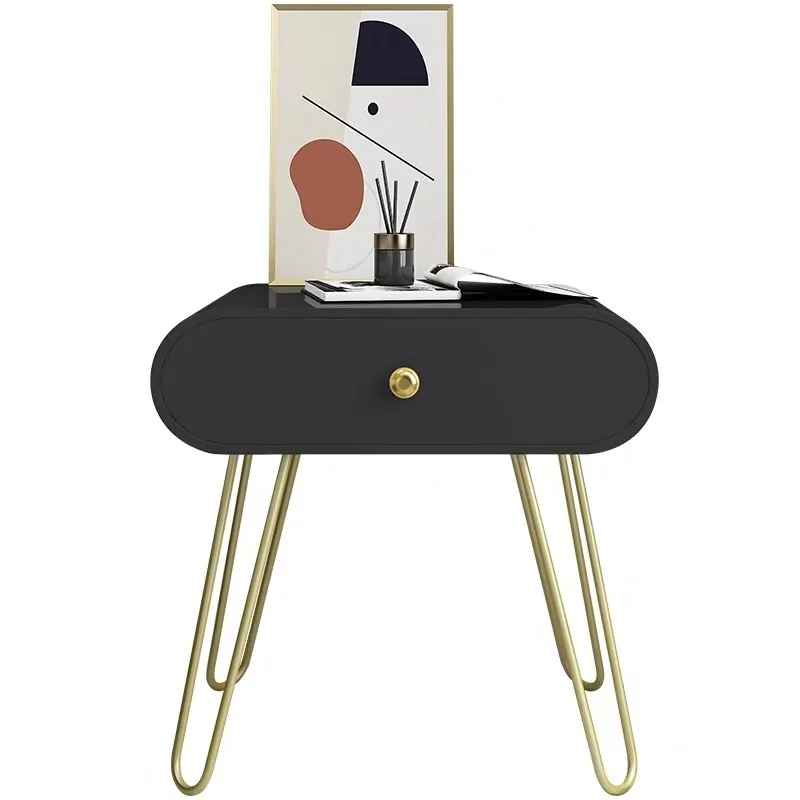 

Modern Best Selling Wholesale Indoor Wooden Material White Black Iron Art Short Nightstand Bedroom Furniture