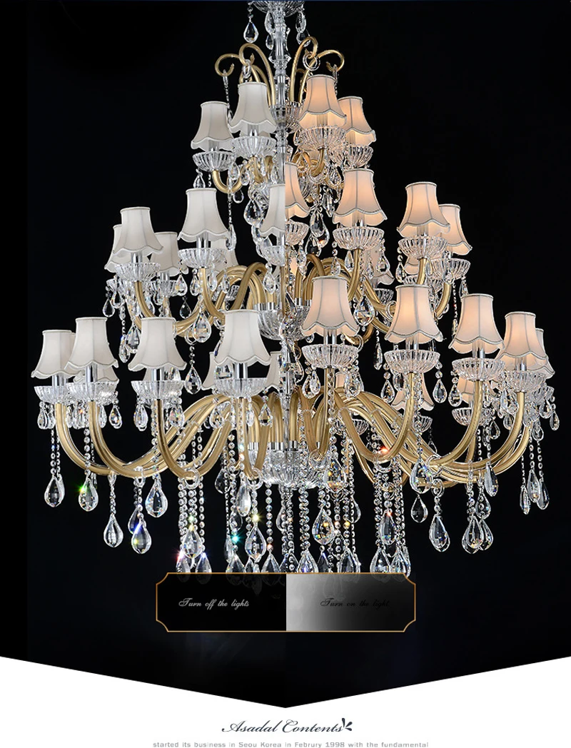 салон большая хрустальная люстра три слоя зал освещения современный отель