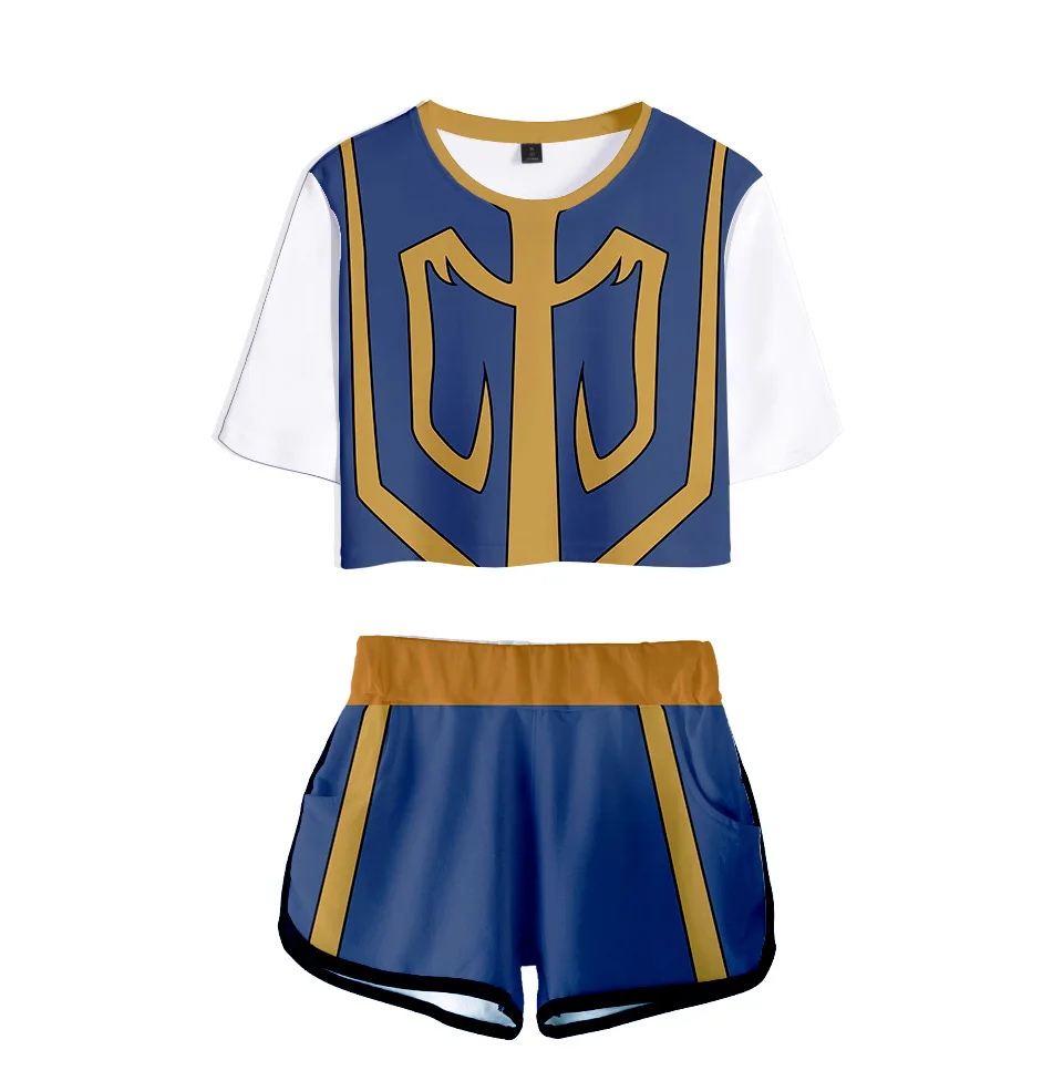 

Anime Hunter x Hunter Cosplay Costume Hisoka Kurapika Short Top+Pants Set Show Navel Belly Sexy T-shirt Sportswear Unisex