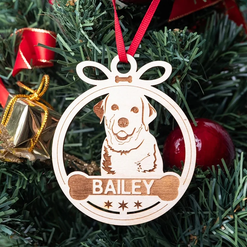 

Деревянные Подвески в форме рождественской елки в форме круглой собаки, подвеска в виде рождественской елки с именем, подвесное украшение «...