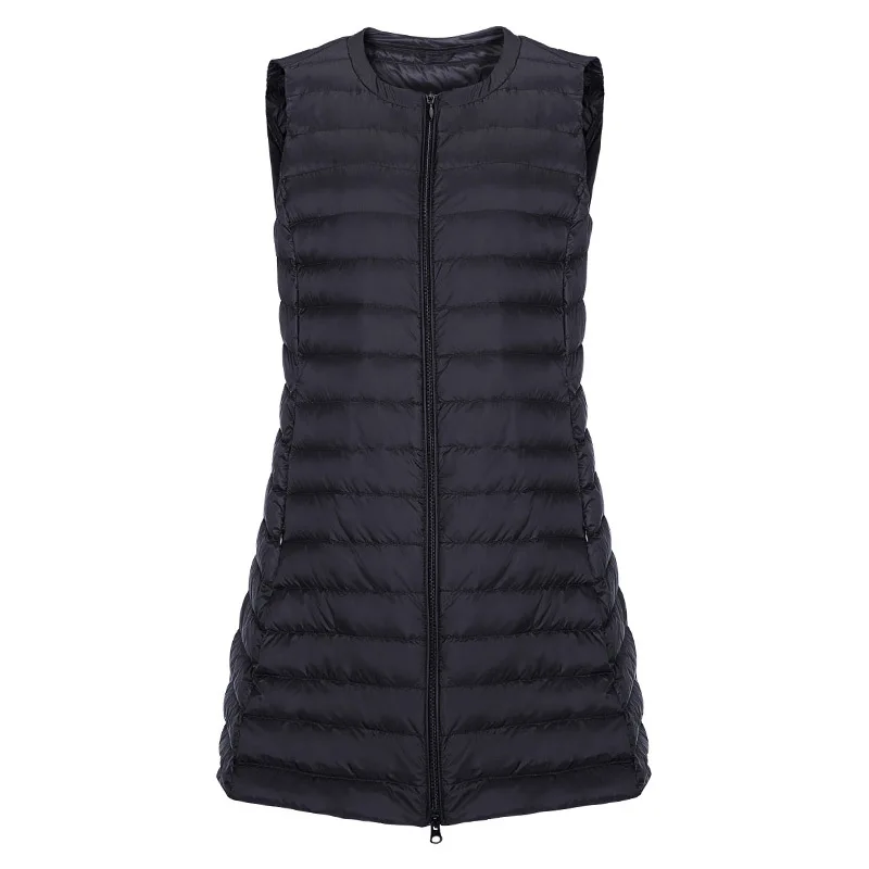 

newest winter women long girl jacket sleeveless vest black ultra light duck down coat fashion warm oversize female outerwear