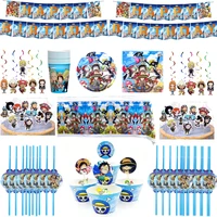 114pcslot one piece theme ceiling swirls birthday party napkins plates cups cupcake toppers tablecloth straws hanging banner