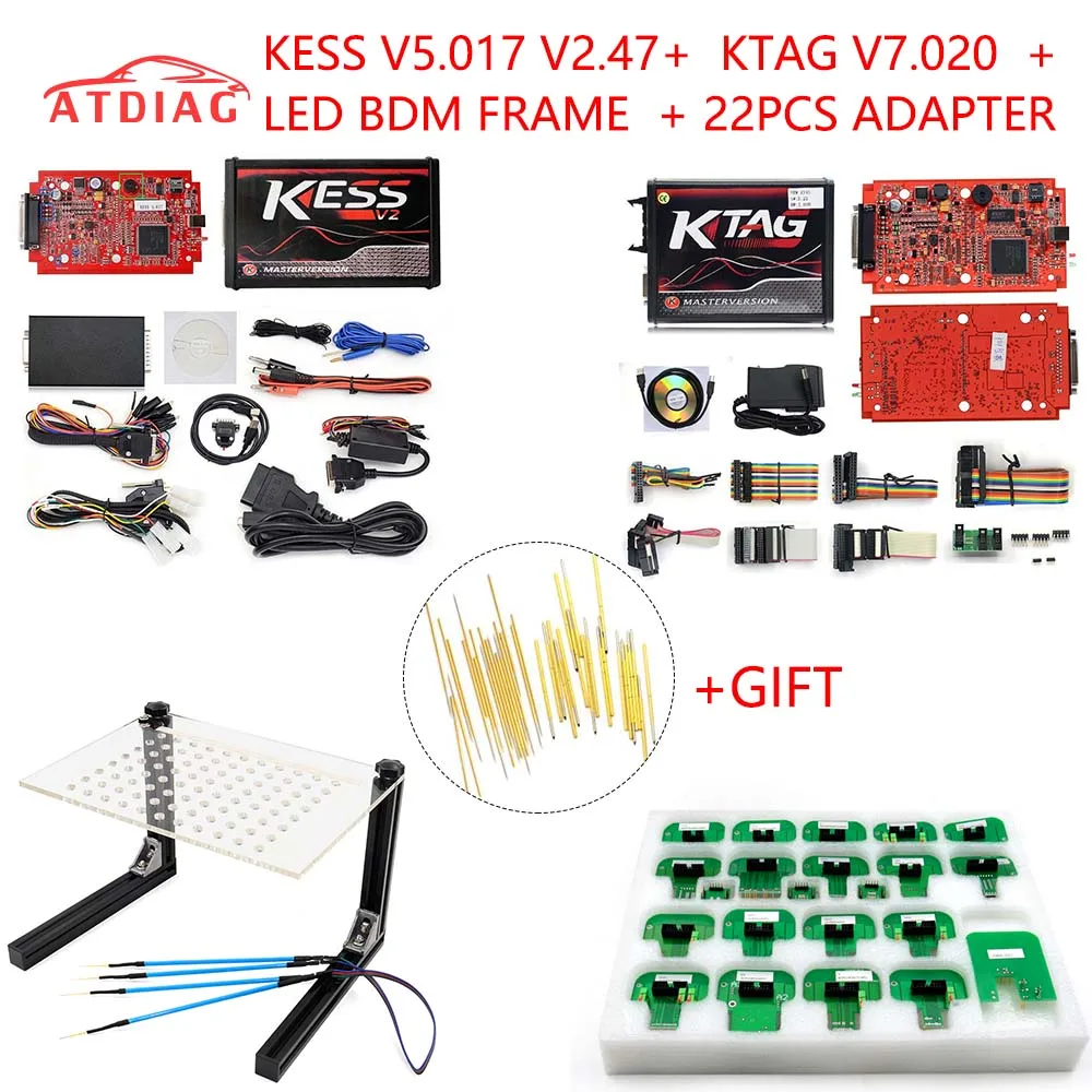 ЕС KTAG V7.020 V2.23 KESS v2.47 V5.017 KTM Dimsport BDM зонд адаптеры полный набор светодиодный BDM Рамка ЭБУ рампы адаптеры-22 шт./лот