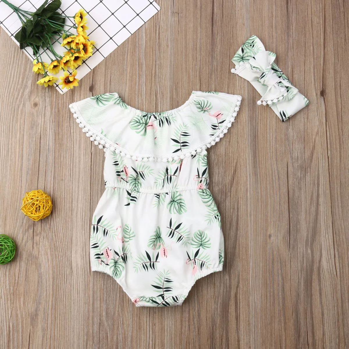 

US STOCK Lovely Newborn Baby Girl 0-18MFlamingo Clothes Ruffle Romper Jumpsuit Summer Outfit