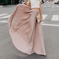 solid new spring summer pleated high wais skirt women chiffon skirt long skirt solid 4 young ladies party long elegant