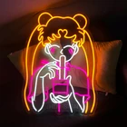 Сейлор Мун, персонализированный светодиодный неоновый знак, аниме фотообои для спальни, домашнего магазина, креативный светильник, подарок на день рождения