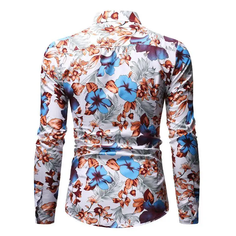 Модная Цветочная гавайская рубашка с длинными рукавами для мужчин Повседневное