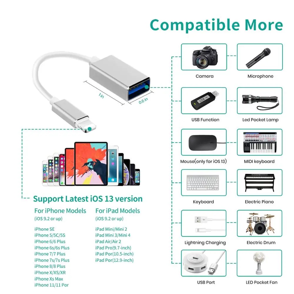 8Pin к USB адаптер мужчин и женщин OTG кабель для iPhone iPad iPod iOS 9 до 13 с микрофон-Клавиатура Аудио интерфейс устройства