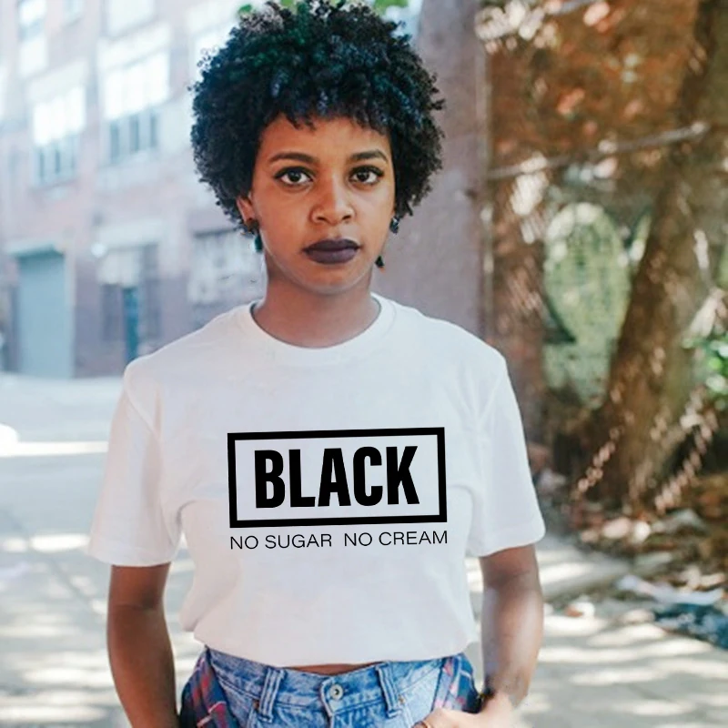 

Черный без сахара не крем, футболка с короткими рукавами и принтом; Женская летняя одежда; Модная женская уличная футболка Femme Camiseta Mujer