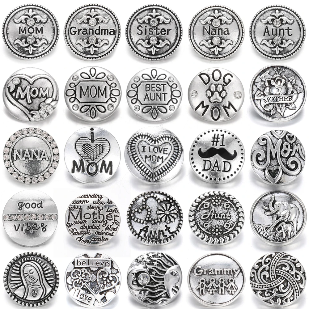 6 шт./лот 18 мм кнопки со стразами и кристаллом Мама Любовь ювелирные изделия