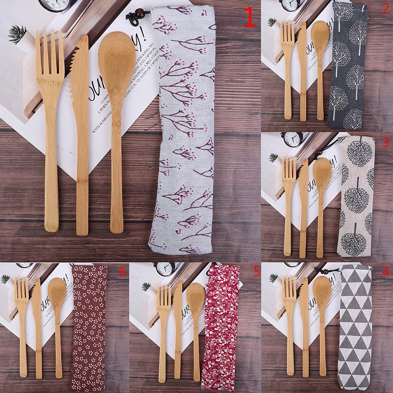 1PC Reusable Retro Wooden Bamboo Cutlery Flatware Dinnerware Spoon Fork Chopsticks Portable | Дом и сад
