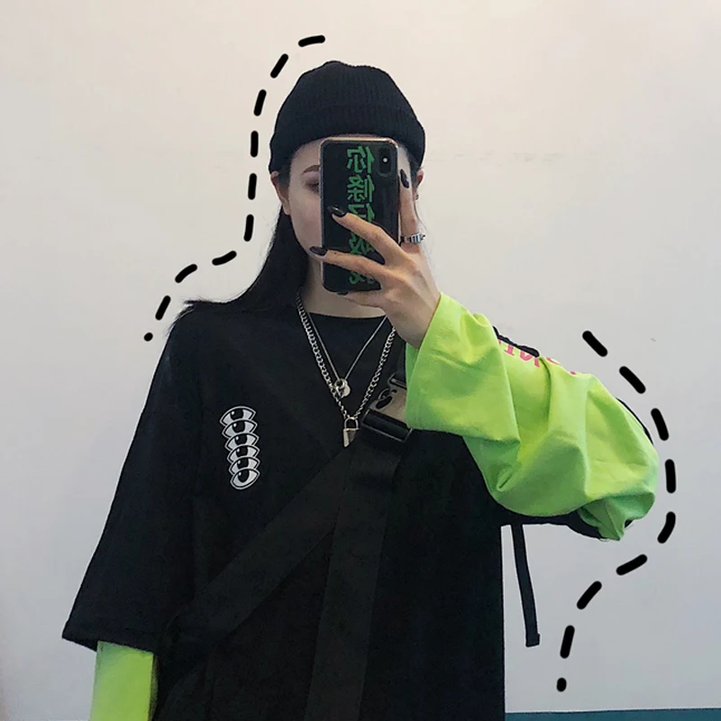 Женская футболка в Корейском стиле Ulzzang Harajuku Повседневная с длинными рукавами и