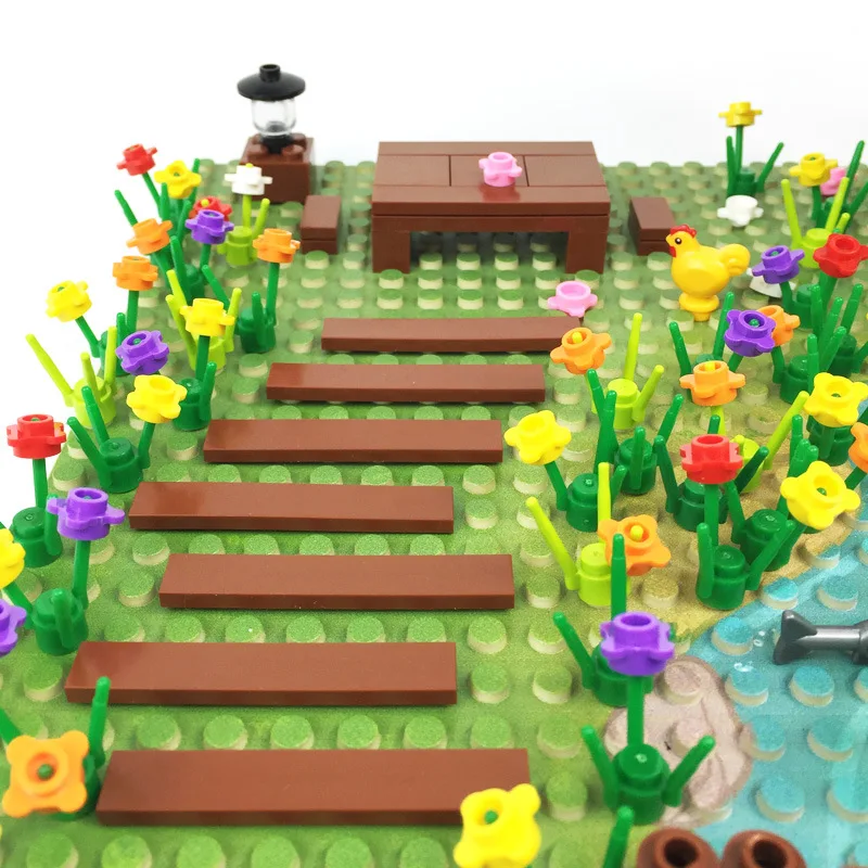 

Sakura Cherry Tree Flowers Grass Garden Set Rural Scenery Chicks Building Blocks with River Baseplate MOC Model Bricks Kids Toys