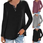 Женские рубашки с V-образным вырезом, Осень-зима 2021, блузка, новая модная вязаная туника, топы, свободные женские Топы с длинным рукавом и пуговицами, пуловер