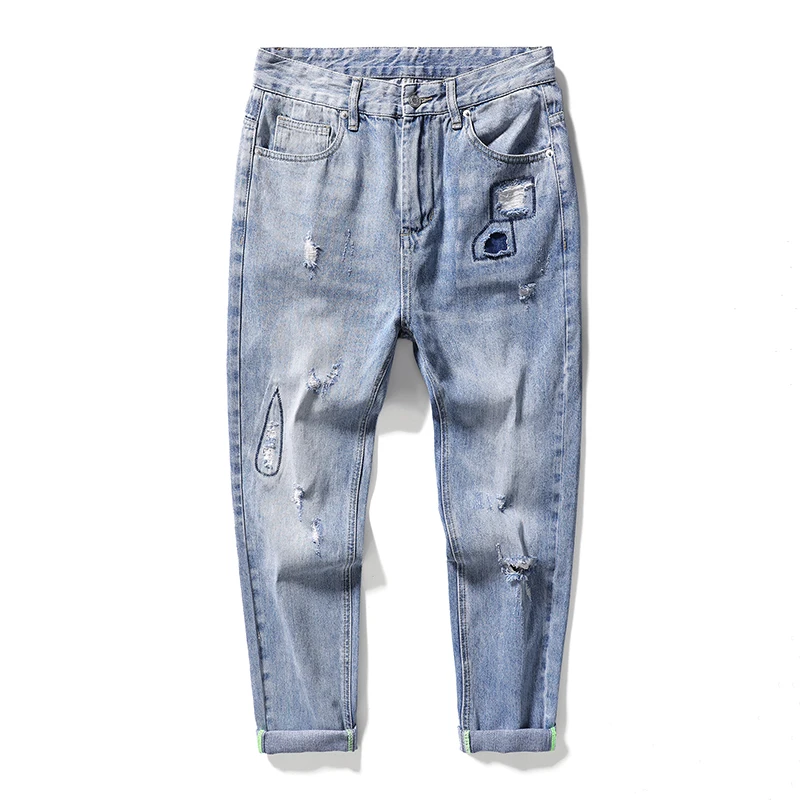 

Spring Summer 2021 Men Ripped Jeans Slim Scratched Holes Male Designer Denim Pants Amazing Trousers