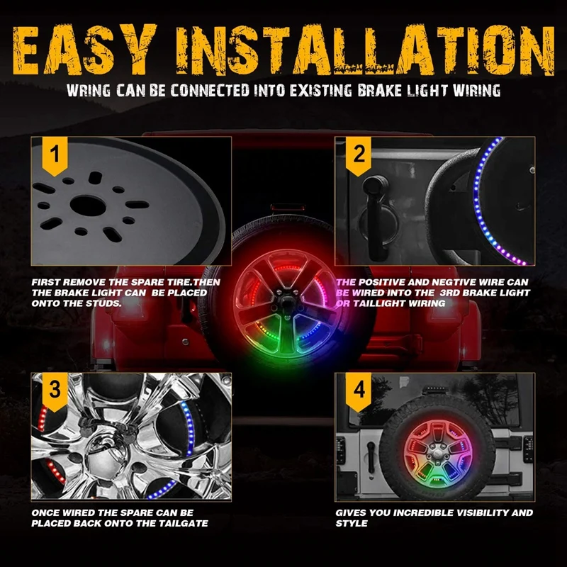 Chasing Color Spare Tire Remote Sync Control Third Brake Light Rear Wheel Lights for Jeep Wrangler JK JKU JL 2018-2020 |