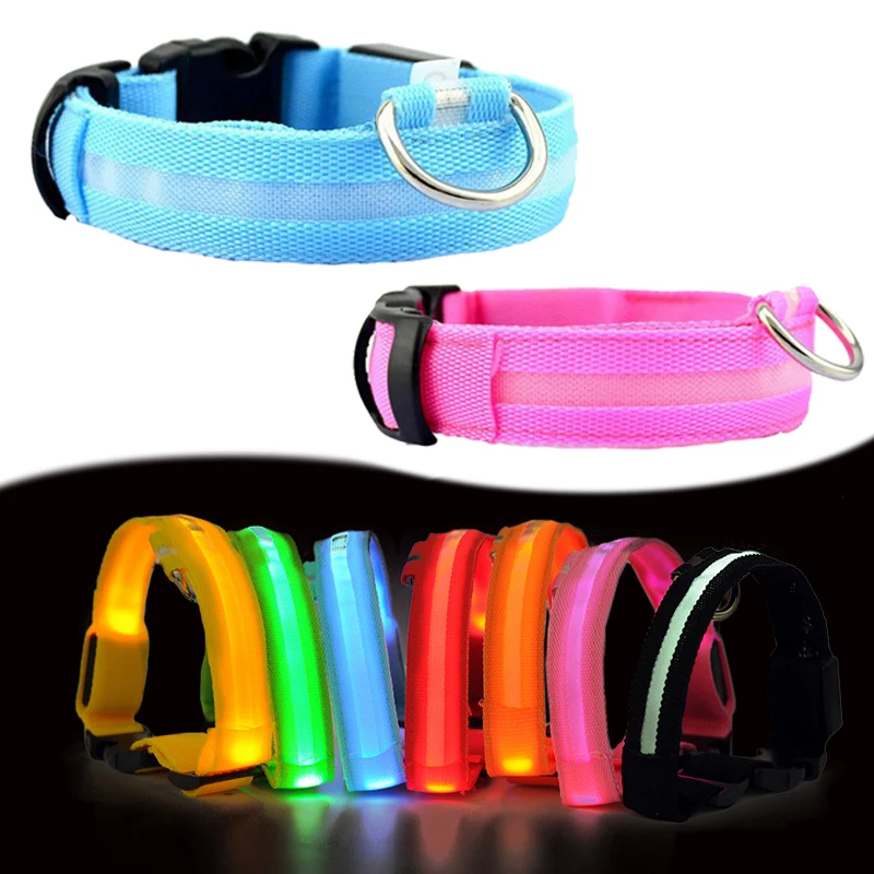 

7 Colors LED Lights Dog Collars Night Safety Anti-lost Flashing Nylon Pet Necklace Glow In Dark Collar For Small Dogs