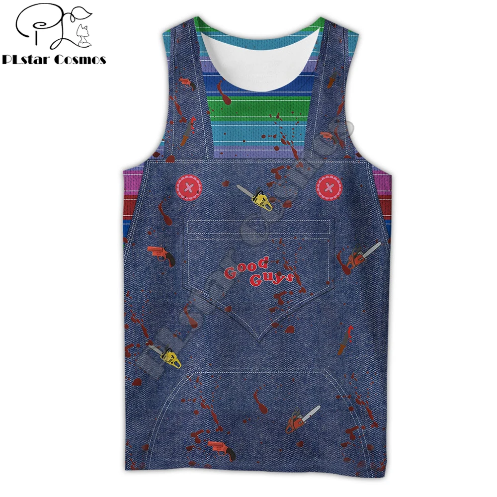 

Забавный мужской жилет с 3D-принтом Чаки и черепа на Хэллоуин, модная футболка без рукавов, летняя уличная одежда, крутая майка унисекс BX028