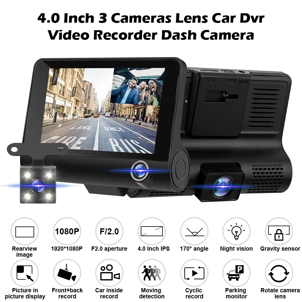 Автомобильный видеорегистратор 4 дюйма камера с двойным объективом HD 1080P