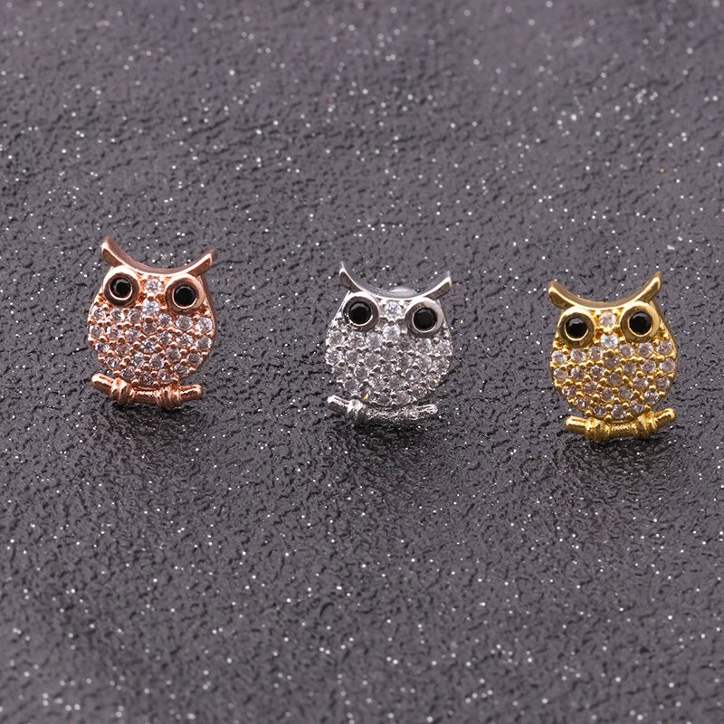 Sellsets 1 шт. Новое поступление Розовое золото серебристый оттенок CZ Сова череп