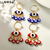 ins lucky blue red evil eyes drop earrings hanging for women turkish eye tassel beads dangle earring fashion jewelry party gift