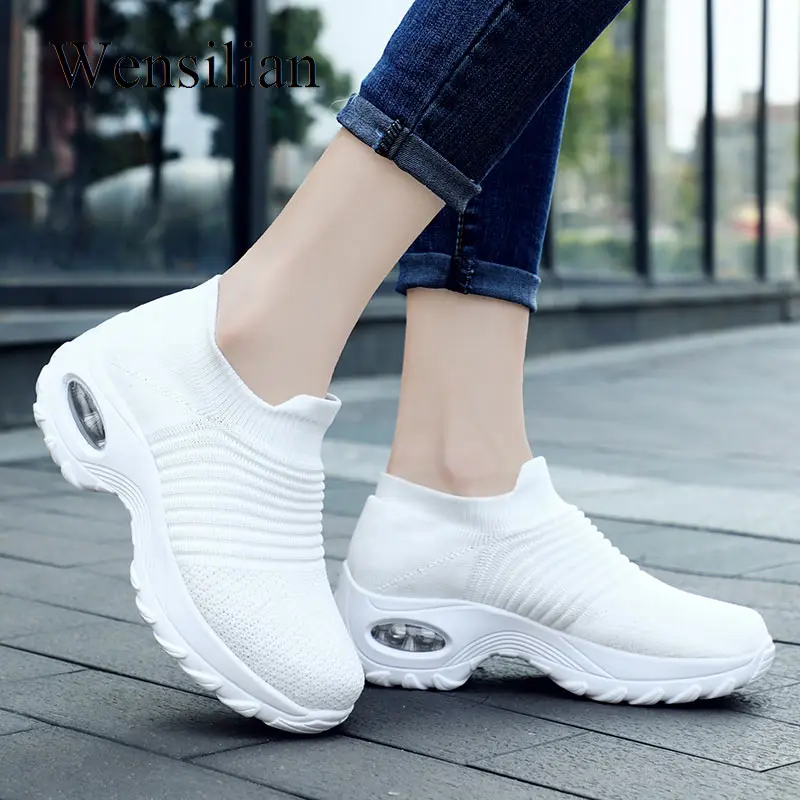 Кроссовки-носки женские на платформе Вулканизированная подошва сетчатые без