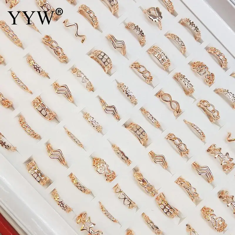 

100PCs/Box Stars Heart Shape Joint Rings Sets for Women Jewelry Zinc Alloy Finger Ring Plated Golden - Sold By Box Wholesale
