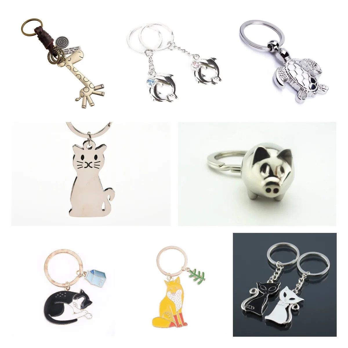 Металлический брелок с животными Кот свинья лиса Сова Черепаха Форма женский