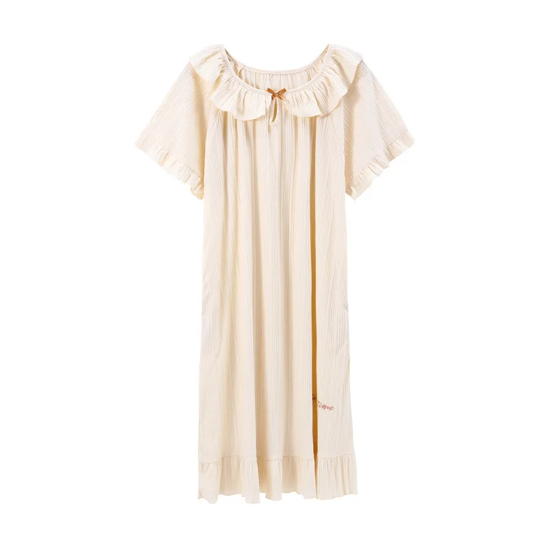 Nightdress Women's Summer New 2021 Pure Cotton Princess Style Court Style Spring Nightwear Short Sleeve Home Wear Sleepwear