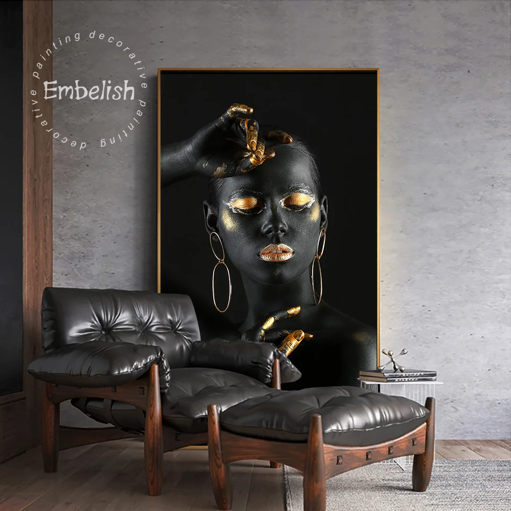 

1 Pieces African Nude Woman With Golden Hands And Lips Cuadros Wall Art Pictures For Living Room Home Decor HD Canvas Paintings