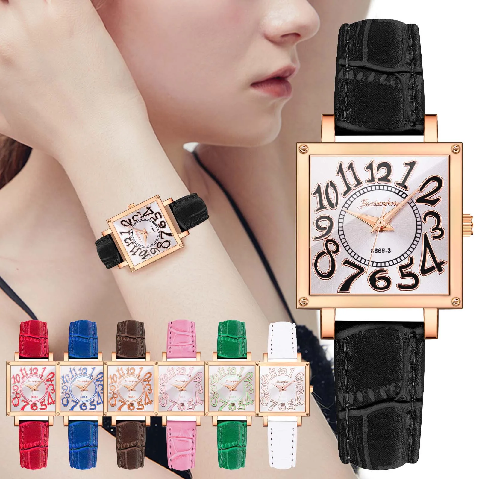 

Personality square watch fashion ladies leather strap luxury diamond Wristwatches women casual vintage big dial watches reloj