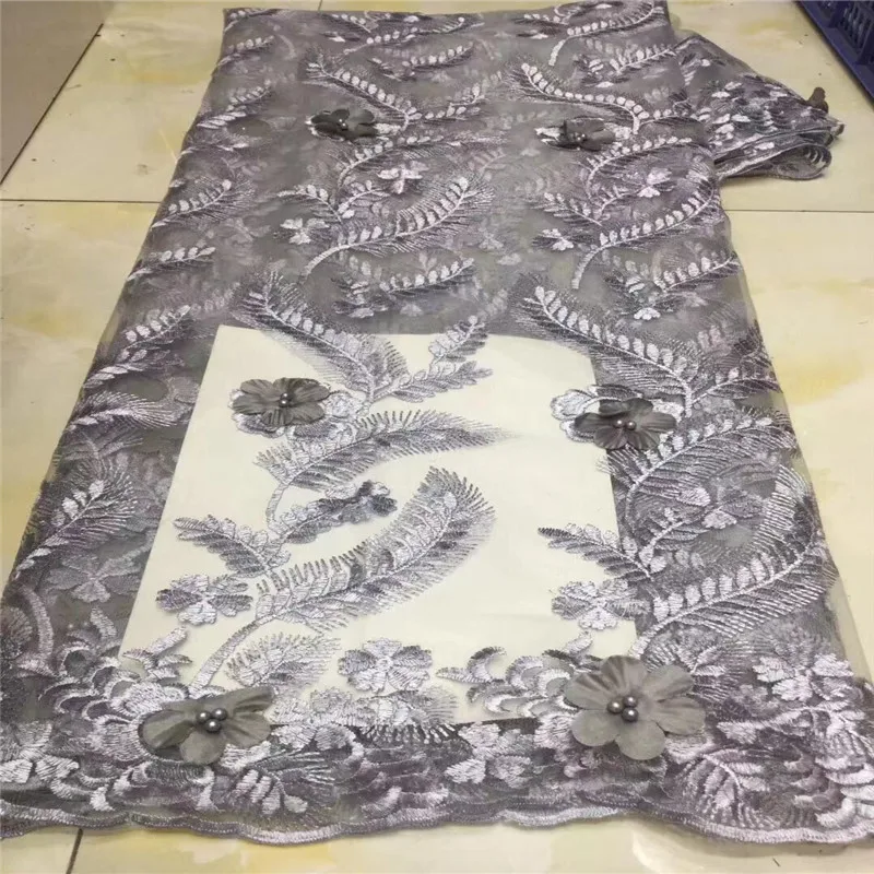 2019 High Quality African Lace Fabric Teal beads Applique French Tulle 3D flower For Nigerian Wedding Dress | Дом и сад