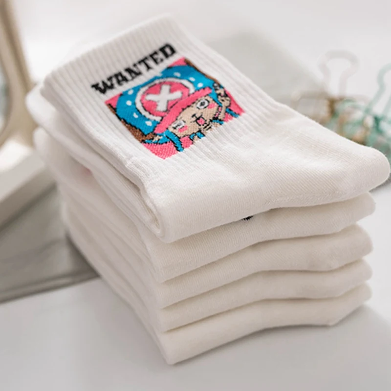 

Japanese Anime Luffy Chopper Figure Printed Cotton Socks For Woman Casual Ladies Soft Striped Socks