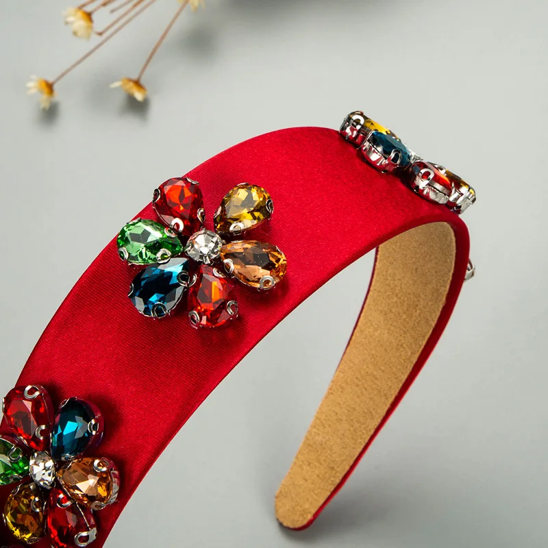 

2021 Summer New Fashion Youth Broad-rim Colored Glass Drill Adult Headband European American Simple Solid Color Fabric Hairband