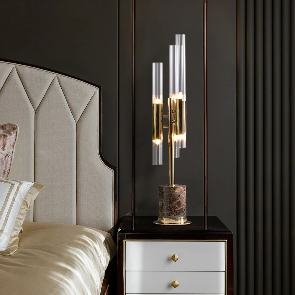 Новый современный золотой Настольный светильник стеклянный абажур светодиодный