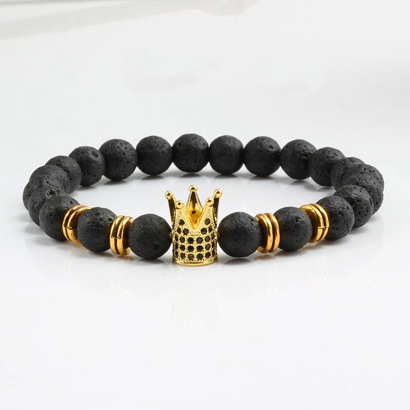 Браслеты из черного натурального вулканического камня с леопардовой головой