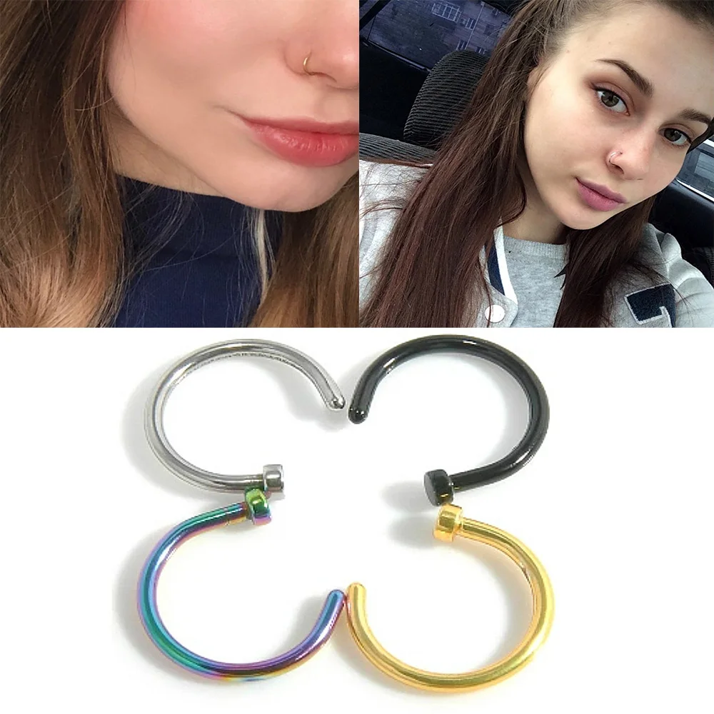 

2 pieces of stainless steel nostril nose ring earrings ring clipped on the nose ring fake nose earrings pierced fashion jewelry