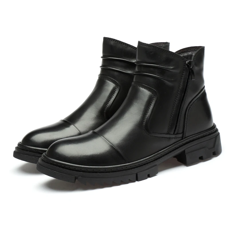 black boots KATESEN/Новинка; мужские ботинки; Модные ботильоны из натуральной кожи; мужские кожаные ботинки из замши; Качественные теплые Нескользящие рабочие ботинки - Цвет: black boots
