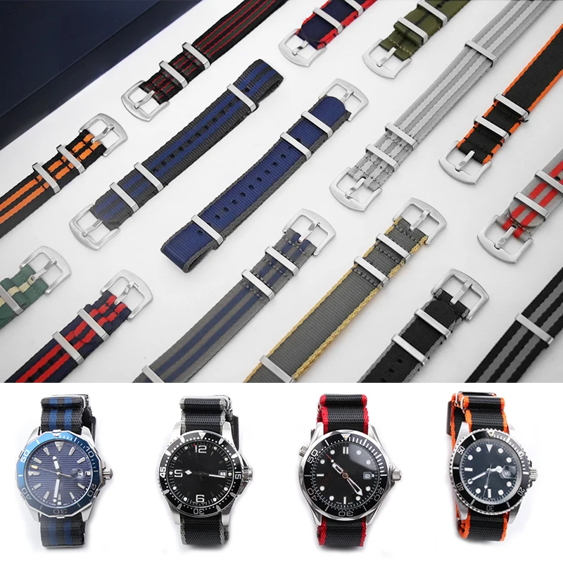 Ремешок мужской спортивный в стиле НАТО 20 мм 22 для часов Seamaster 300 600 черный