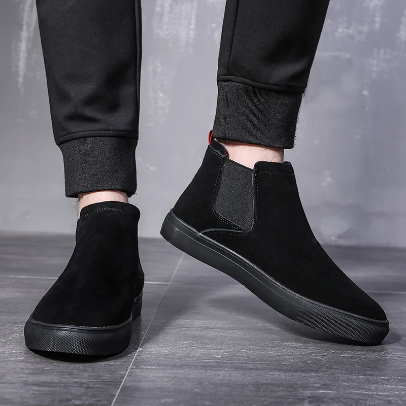 Большие размеры мужские повседневные зимние ботинки Черная теплая хлопковая