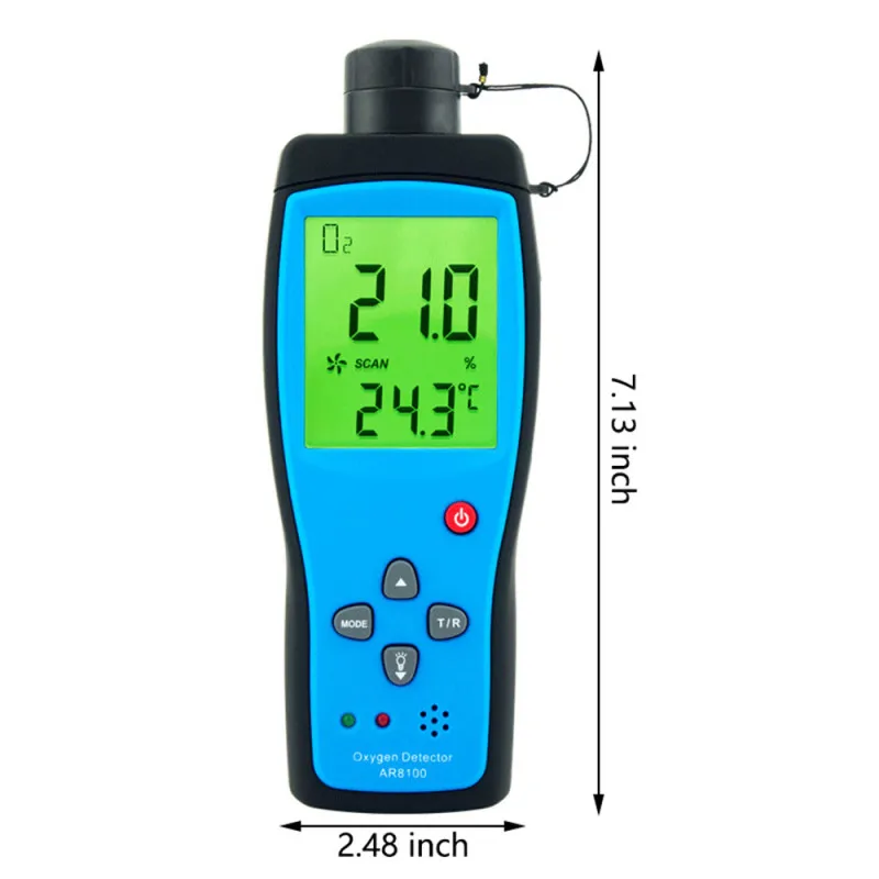 

Handheld Oxygen Gas Analyzer LCD Digital O2 Detector Tester Meter Indoor Air Quality Monitor Temperature Thermometer Alarm