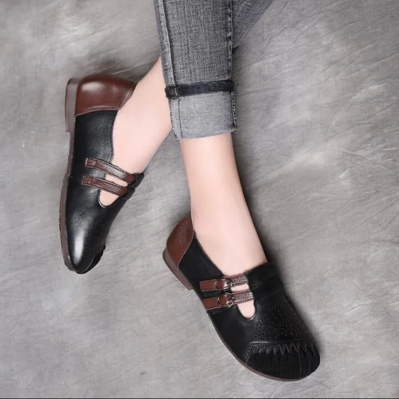 2021 Spring Flat Shoes Autumn Woman Retro Handmade Shoes Women Casual Shoes Genuine Leather Soft Bottom Ladies Shoes Flat Shoes