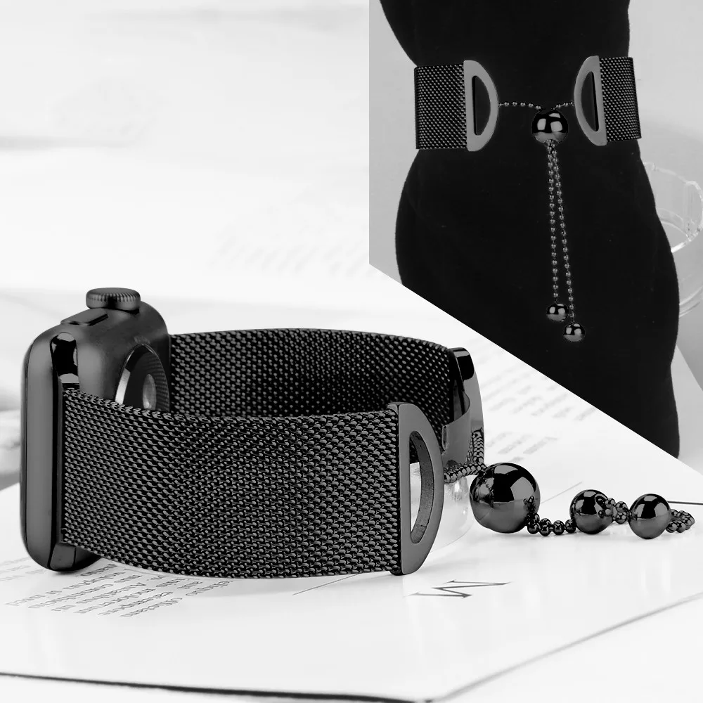Ремешок для часов, Миланская петля, ремешок для наручных часов Apple Watch 4/5 40 мм 44 мм металлический браслет с украшение с кисточкой с застежкой для наручных часов iWatch серии 1/2/3 38 мм 42 мм