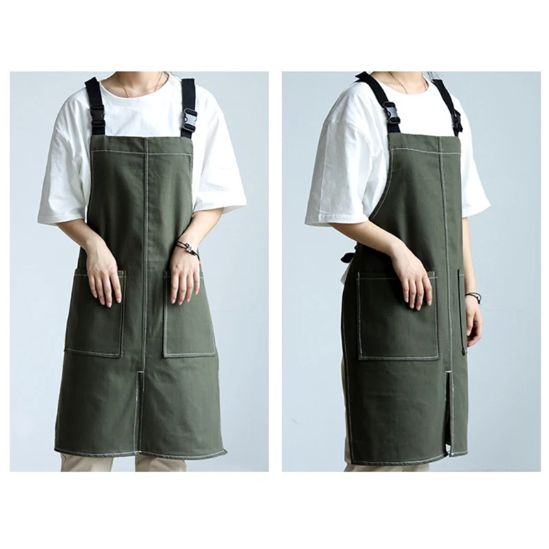 

Брезентовый джинсовый фартук, Регулируемый шеф-повар с перекрестной спинкой, с несколькими карманами, без рукавов, с регулируемым ремешком ...